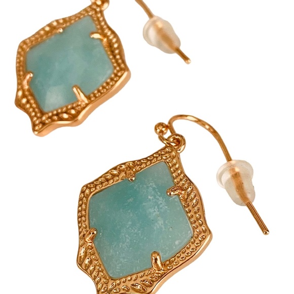 NEW Kendra Scott Kyrie Rose Gold Teal Quartzite Drop Earrings w/Dust Bag - Picture 4 of 4